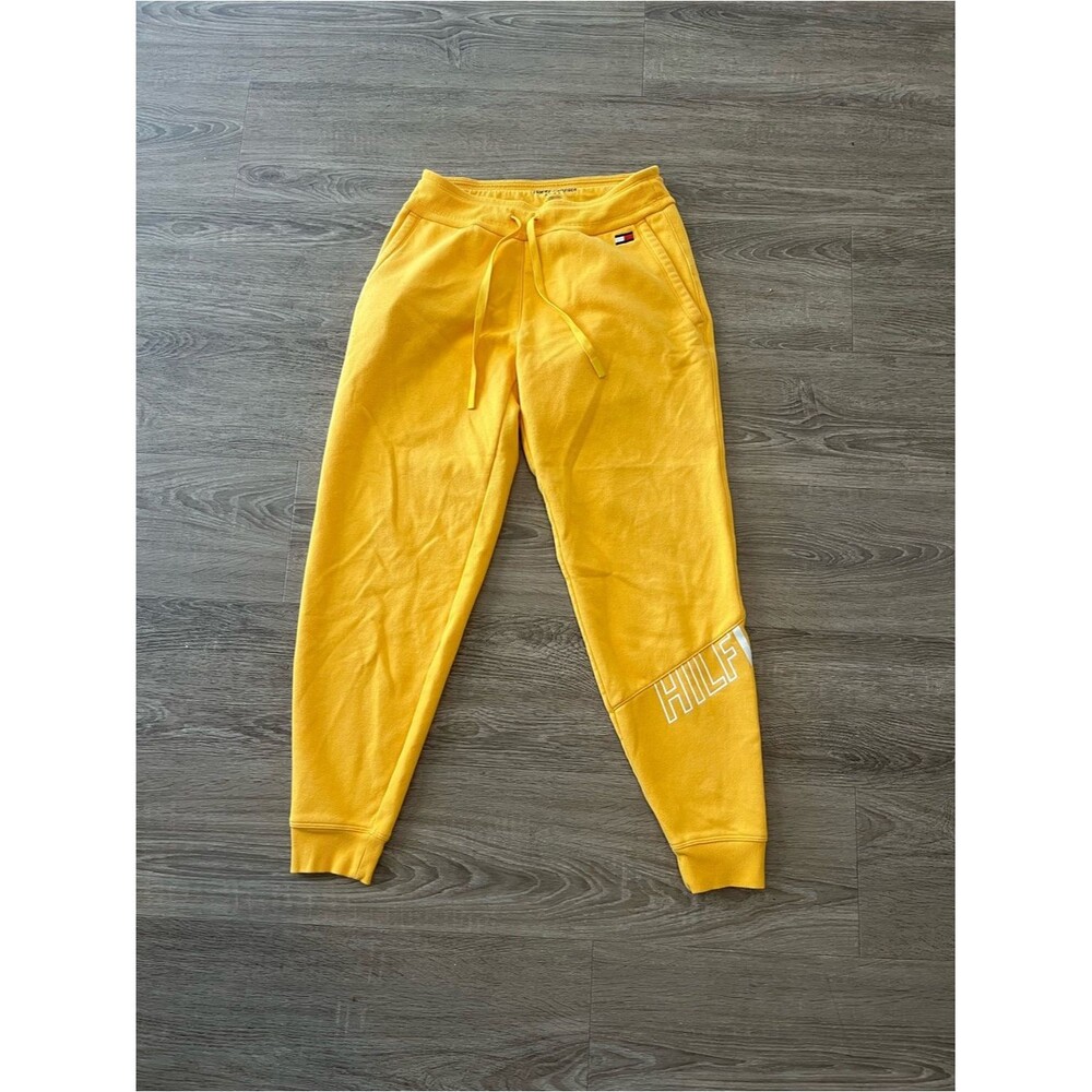 Tommy Hilfiger Jogger Sweatpants Sport Womens XS Golden Yellow Fleece Logo